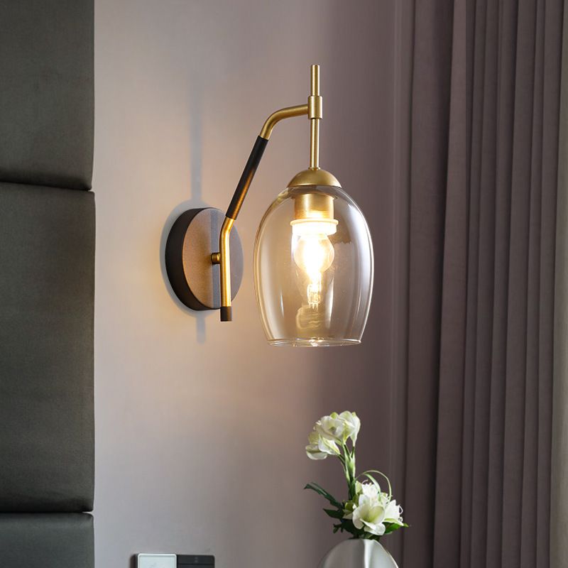 Black and Gold Dome Wall Lamp in Modern Creative Style Lacquered Iron Wall Light with Glass Shade