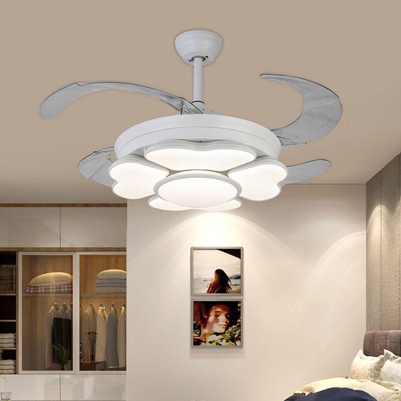 42 "W LED Acrylhanges Lüfterlampe Nordic White Ring Schlafzimmer Halbflush -Halterung Leuchte mit 4 Klingen, Fern-/Wandsteuerung/Fernbedienung und Wandsteuerung
