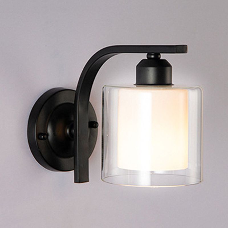 Minimalism Wall Sconce Cylinder Glass Wall Light Fixture in Black for Bedroom