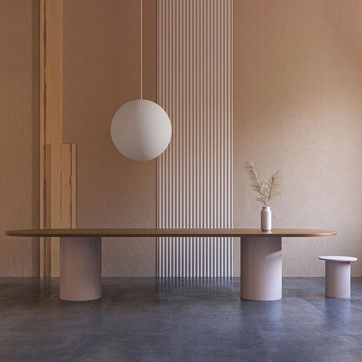 Minimalist Solid Wood Standard Dining Table Oval Kitchen Dining Table with Double Pedestal Base