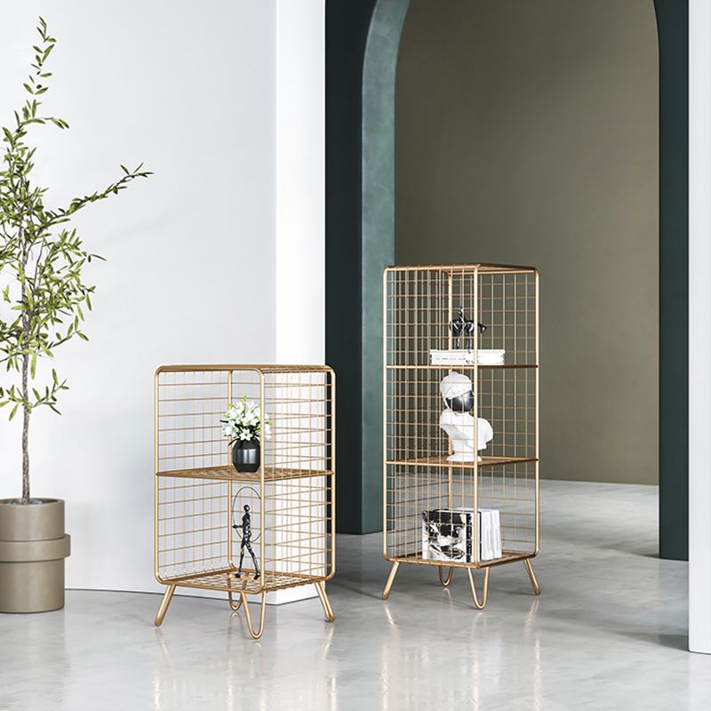 11.81" W Glam Antique Finish Shelf Bookcase Metal Book Shelf with Rectangular Shelves