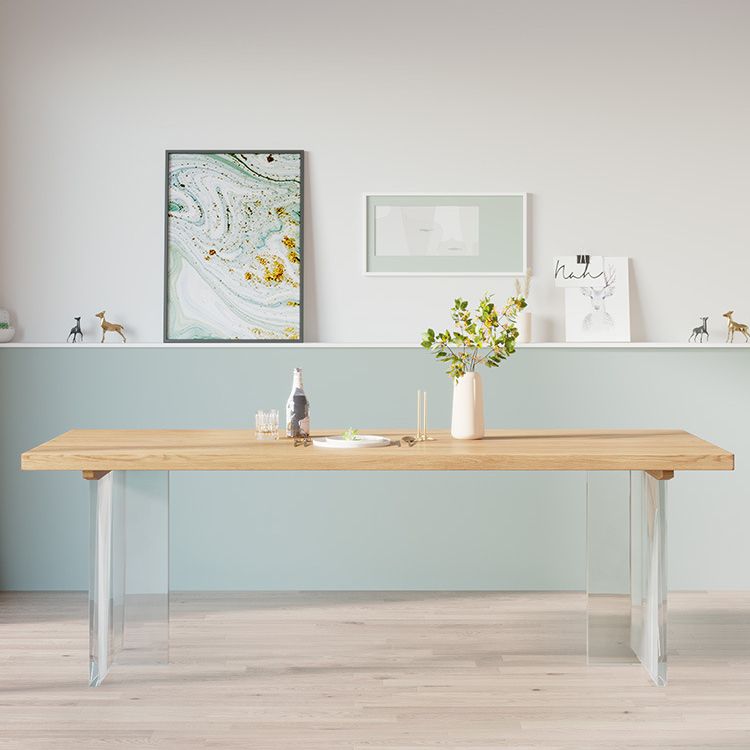 Solid Pine Wood Dining Table Contemporary Dining Table with Double Pedestal Base