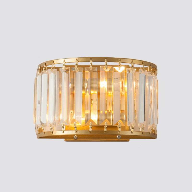 Postmodern 1 hoofdwandlamp goud cilindrisch/half-drum sconce licht met prismatische kristal schaduw