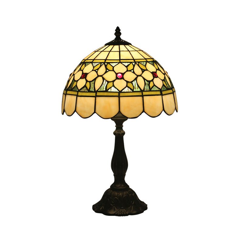 Mediterranean Dragonfly/Star/Tulip Nightstand Lamp Single Head Stained Glass Table Light in Bronze for Bedside