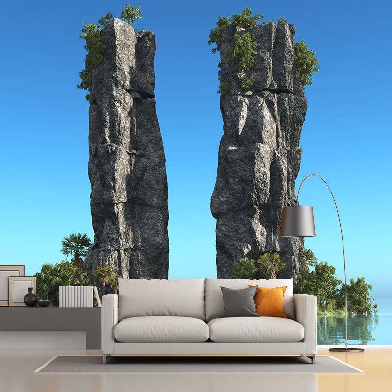Contemporary Sea Cliffs Scenery Mural Blue Stain-Resistant Wall Art for Living Room