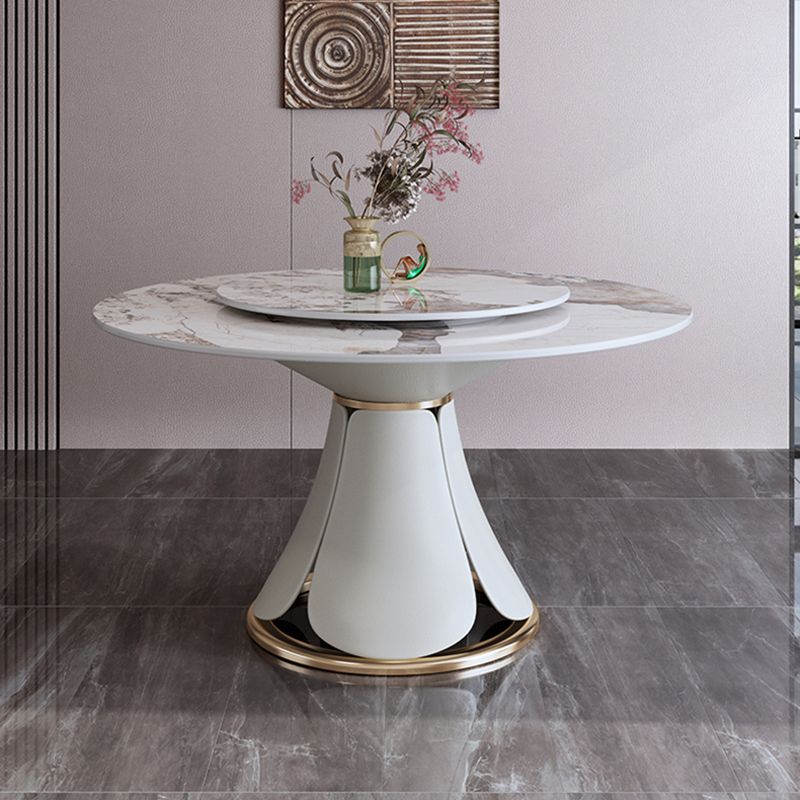 Tavolo da pranzo standard di forma rotonda di forma rotonda con grigio grigio con base di piedistallo
