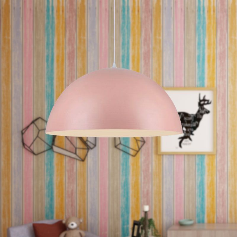 Nordic Style Bowl Pendant Lighting 1 Light Aluminum Suspended Light in Pink/Yellow for Living Room