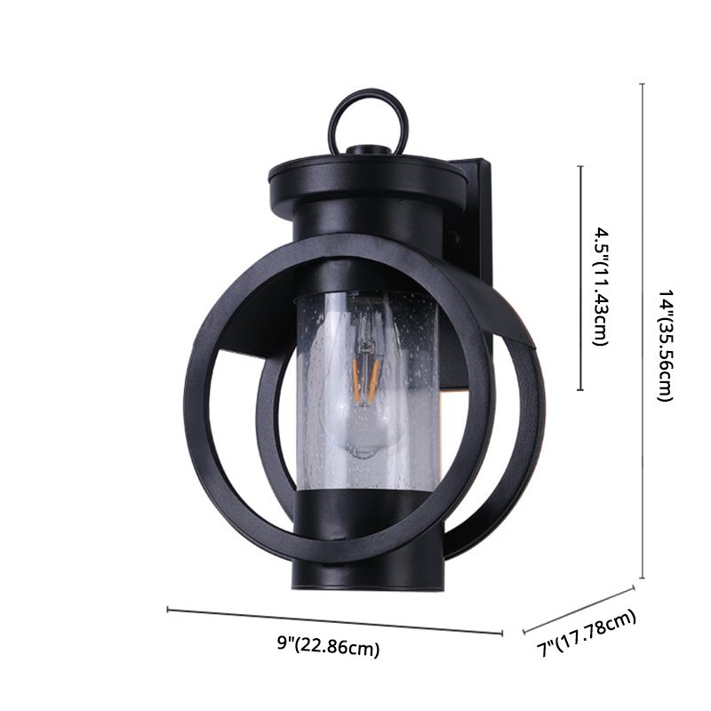Industrial Style Black Wrought Iron Wall Sconce with Seeded Glass Cylinder Shade Single Bulb Outdoor Lighting Fixture