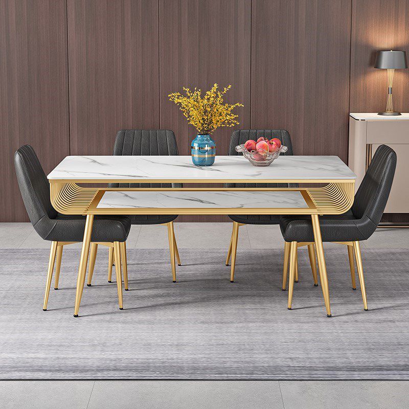 Metal and Slate Table Modern Minimalist Storage Rectangular Dining Table