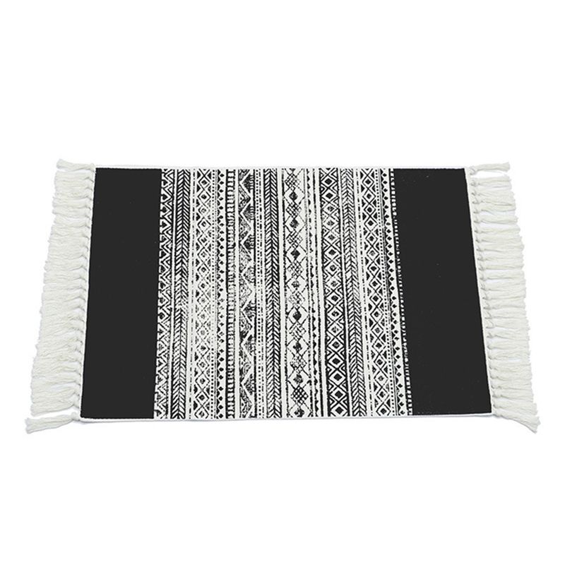 Black and White Olden Rug Boho-Chic Area Rug with Fringe Cotton Blend Carpet for Home Decoration