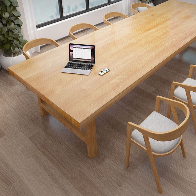 Pine Wood Top Dining Table Traditional Luxury Table with Solid Wood Sled Base