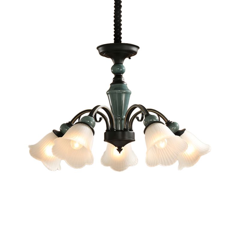 Peacock Green 5/6/8 bollen Drop Lamp Rustiek geribbelde glas Glazen bloem bloesem kroonluchter