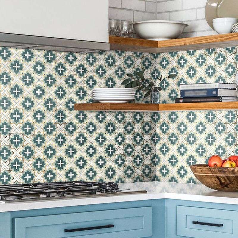 Cross Pattern Wallpaper Panels in Green PVC Wall Covering, Peel and Stick, 8' x 8"