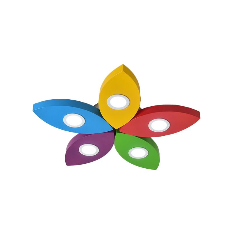 Floral Playing Room Flush Lamp Metallic LED Cartoon Close to Ceiling Lighting Fixture in Yellow