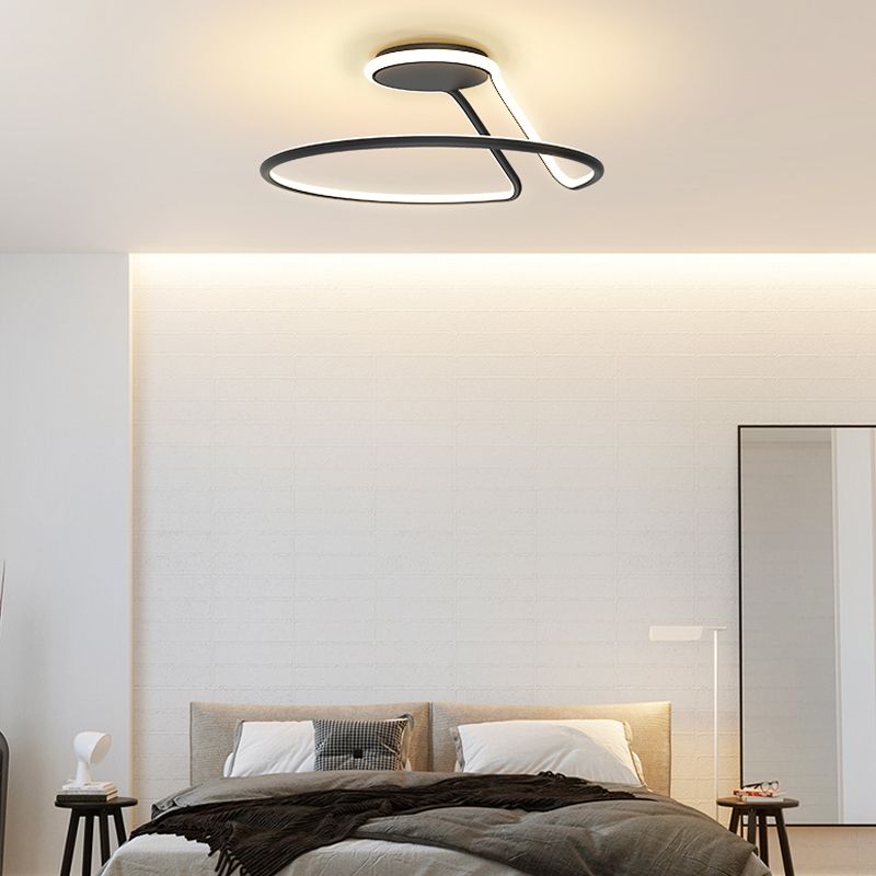 Line Shape LED Ceiling Lamp Modern Iron 1 Light Flush Mount for Bedroom