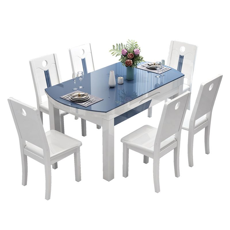 Modern Scalable Glass Desktop Metal Legs Dining Table for Dining Room