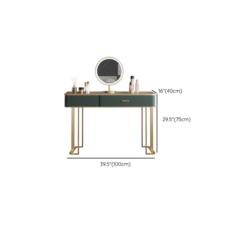 Glass Top Vanity Table 2-Drawer Stool Vanity Set with Lights Mirror