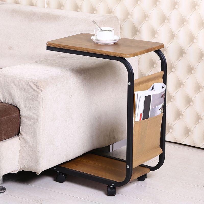 Modern Wood Corner Table Side Rectangular End Table with Storage