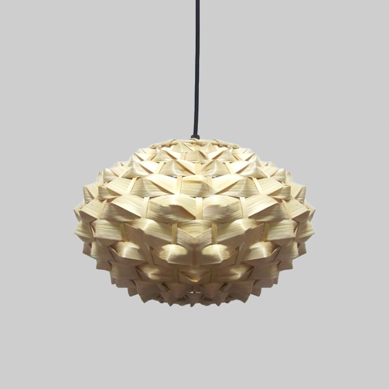 Lámpara colgante de linterna bambú asiático 1 accesorio de iluminación colgante beige de beige, 12 "/16" de ancho