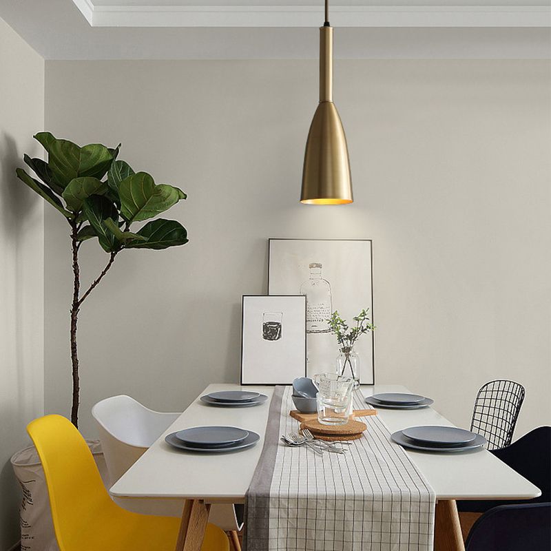 Metal Bell Pendant Lighting Fixture Postmodern Ceiling Hang Light for Dining Room