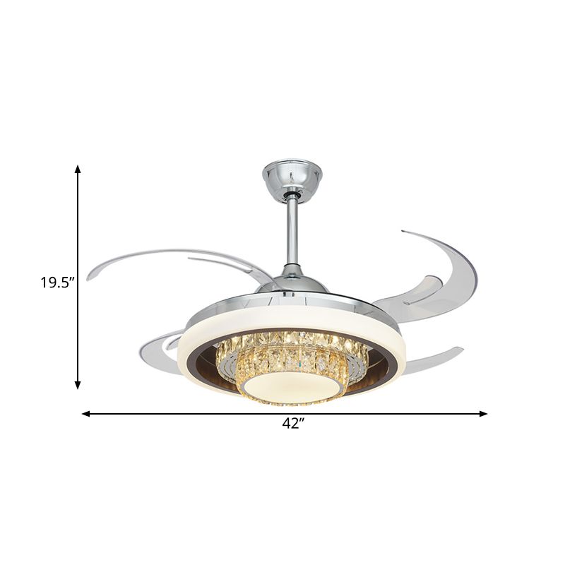 LED Metall Hanging Lüfter leichte moderne silberne runde Wohnzimmer Halbflush -Decke mit 4 klaren Klingen, 42 "W.