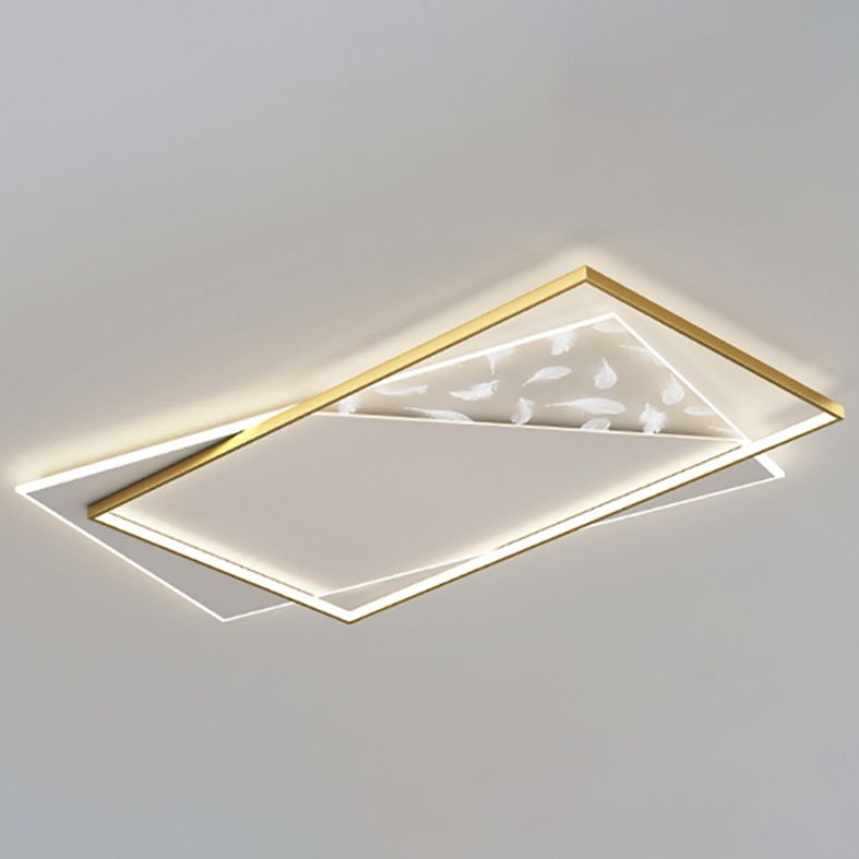 Rectangle Flush Mount Light Feather Pattern LED Ceiling Lamp for Living Room Dinning Room