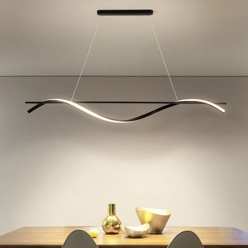 Metal Linear Pendant Light Kit Modern 1 Light Island Lights in Black