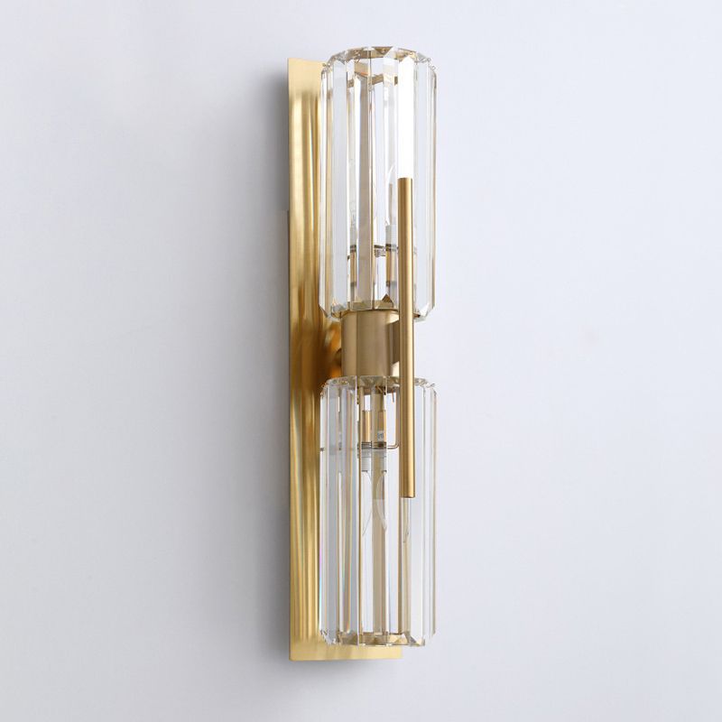 Cylinder Shape Crystal Wall Light Modern Style 2-Lights Wall Mount Lighting in Gold