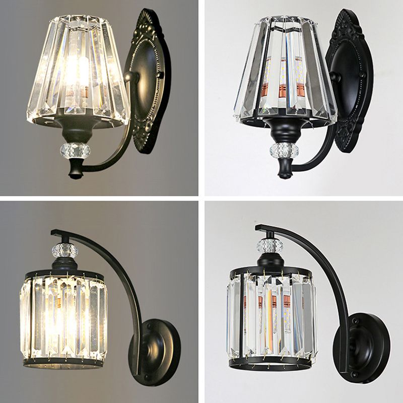 Modern Wall Sconce Black Wall Light Fixture with Crystal for Bedroom