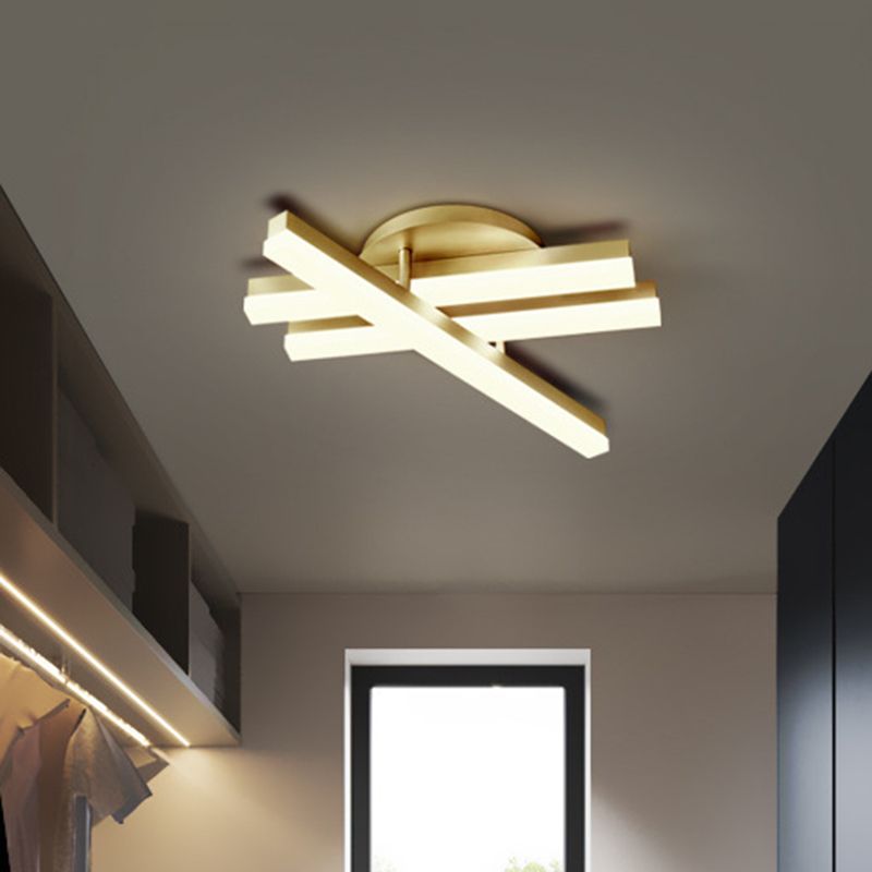 Linear Flush Mount Ceiling Light Minimal Acrylic LED Gold Lighting Fixture in Warm/White Light for Bedroom
