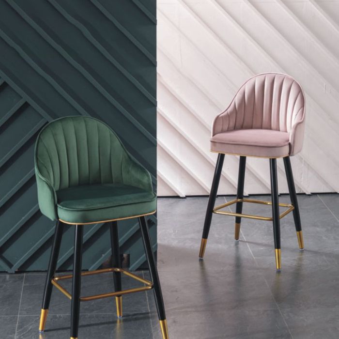 Flannel Seat Barstool Nordic Style Iron 4 Legs Bar Stool for Dining Room