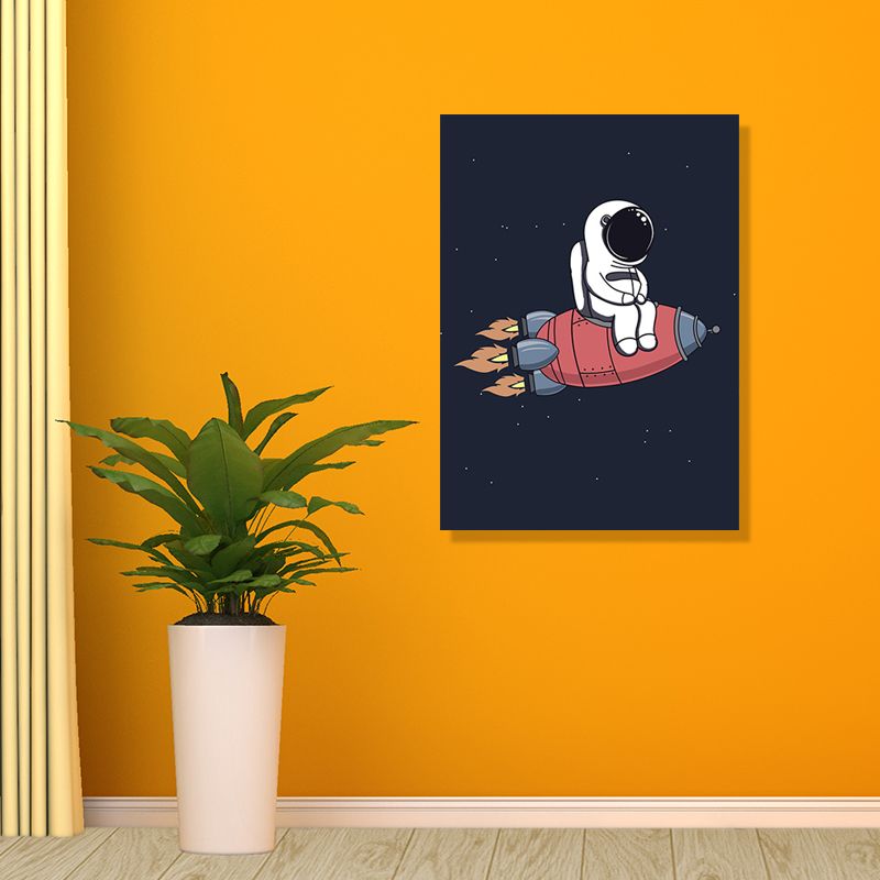 Décoration murale d'astronaute de l'univers, impression d'art sur toile de dessin animé de couleur foncée pour chambre d'enfant
