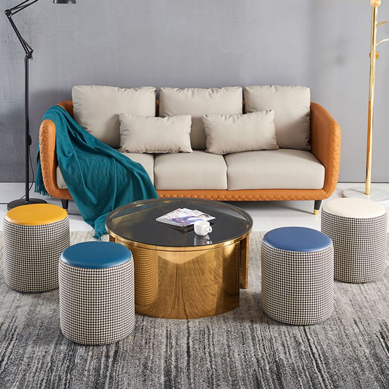 Modern Contrast Color Boucle Pouf Cylinder Shape Cotton Scratch Fool Stool Ottoman