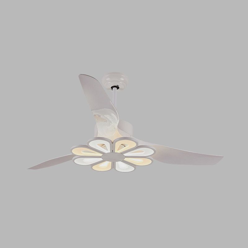 Metallic Flower Hanging Fan Light eigentijds 50 "brede LED witte semi -flushmount met 3 messen