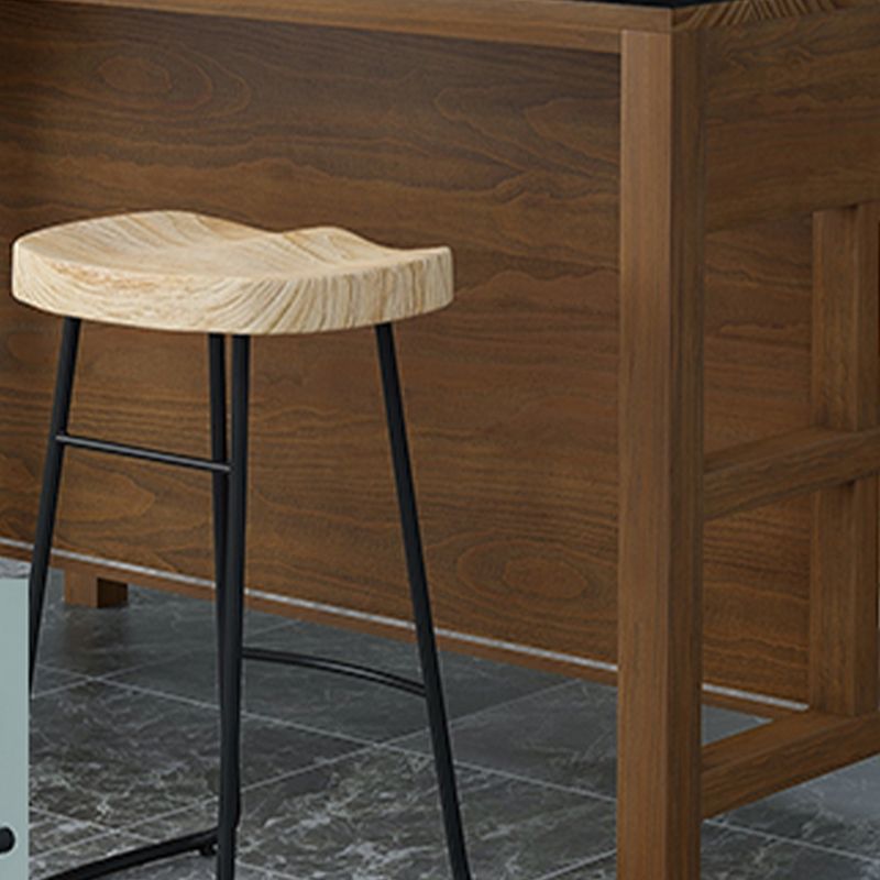 Brown Rectangular Kitchen Island Table with Solid Wood Open Storage