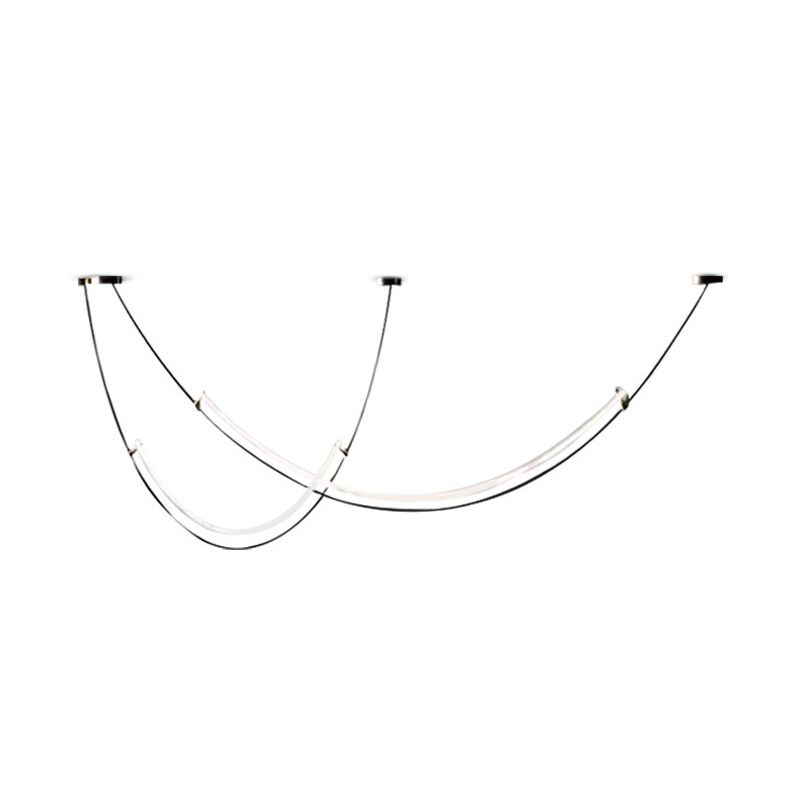 Line Shape Hanging Lamp Modern Island Chandelier Lights in Black Finish