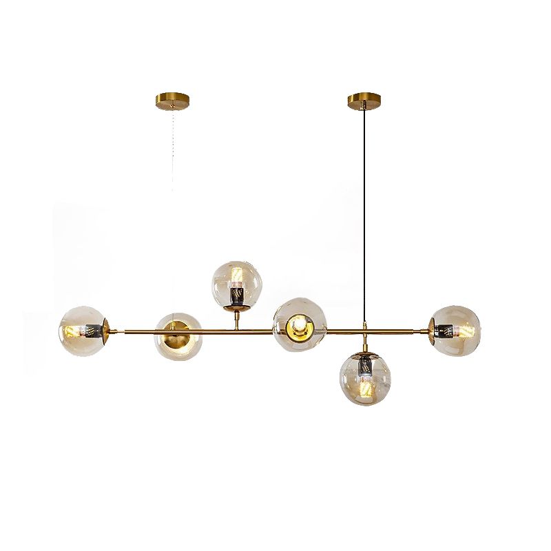 Linear Pendant Lighting Minimal Glass 6 Lights Chandelier Lighting in Black