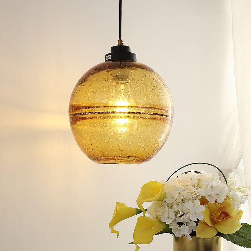Suspension à balle noire Lumière moderne 1 tête fumée gris verre bulle suspension