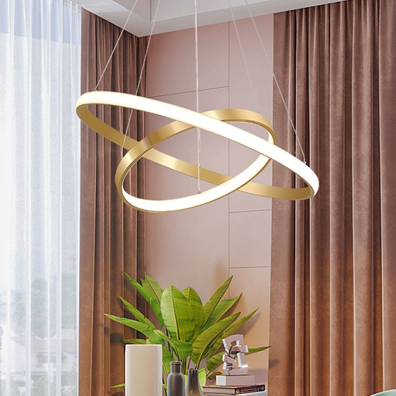 Gold Orbit Hanging Chandelier Postmodern Acrylic LED Pendant Light Kit, 23.5"/31.5" Wide