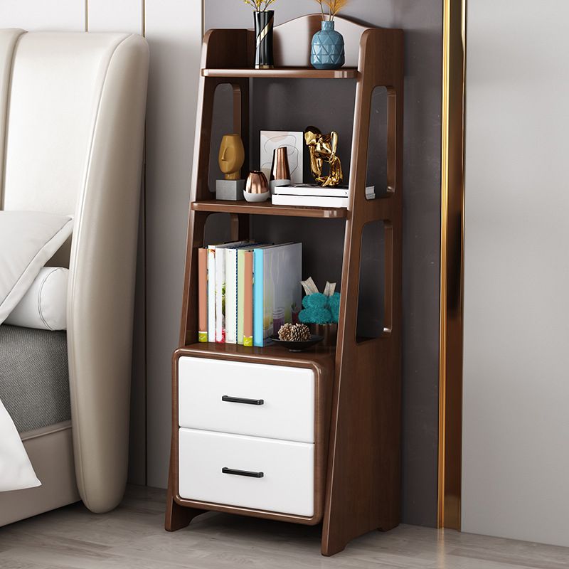 Modern Open Back Standard Bookshelf Wooden Bookcase with Drawers