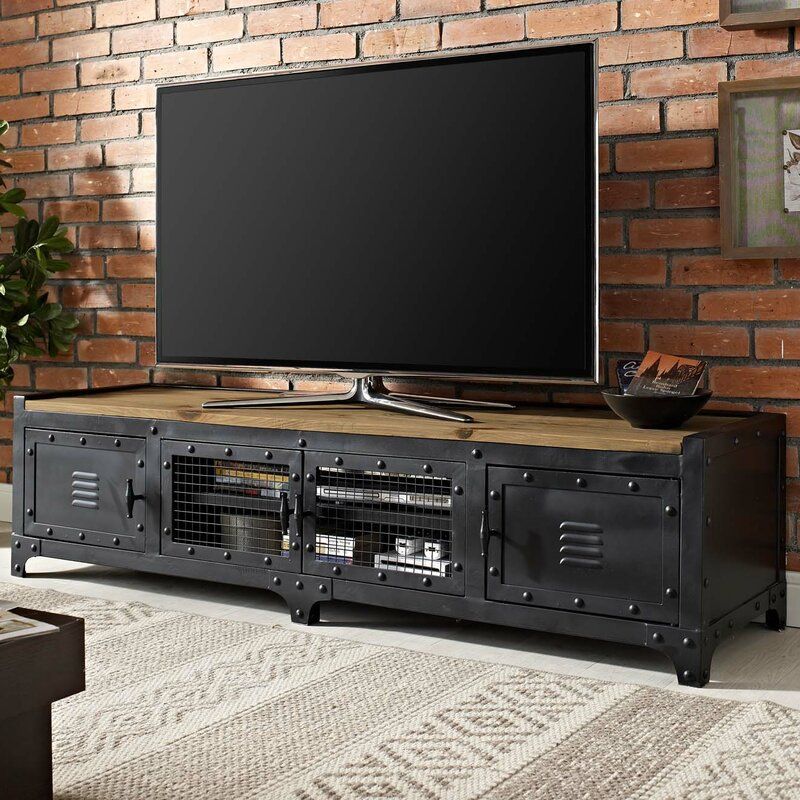 15.75"W TV Stand Enclosed Storage Industrial Style TV Console with 4 Doors