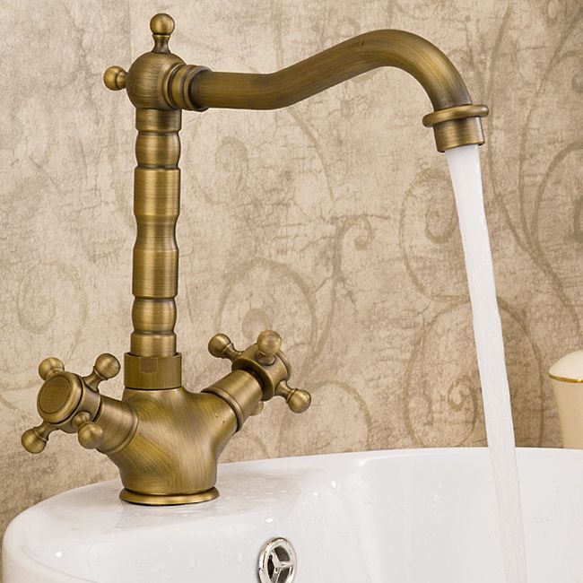 Glam Basin Lavatory Faucet Brass 2 Cross Handles with Water Hose  Bathroom Faucet
