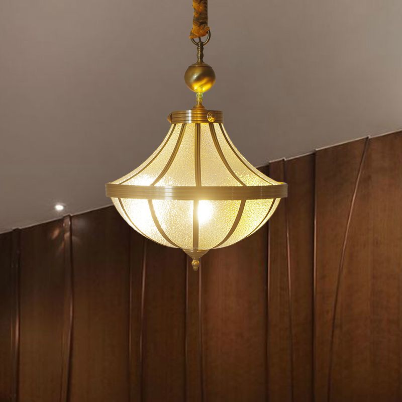 Jar -Anhänger Kronleuchter traditionelles gefrostetes Glas 3 Lampenmessing -Messing -Lampe für Schlafzimmer