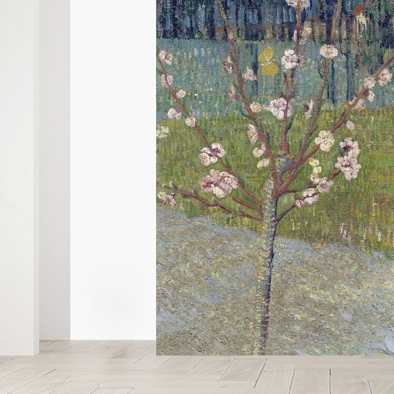 Contemporary Flower Tree Wall Mural for Bathroom Full Size Wall Covering in Green