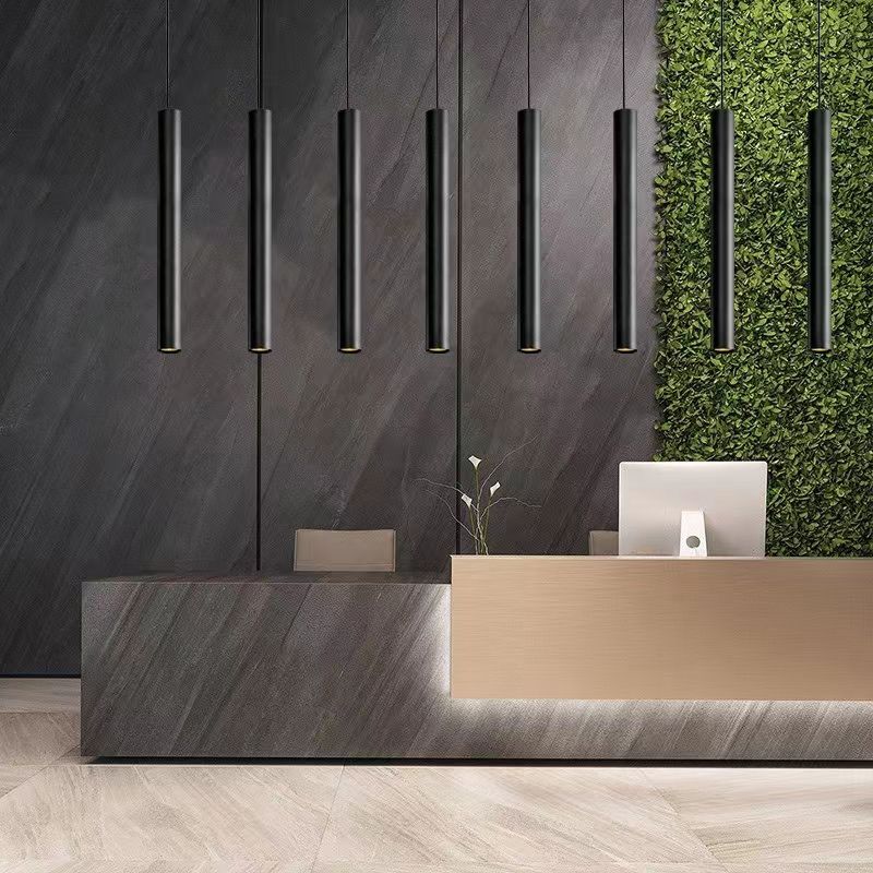 Zylinderform Pendelleuchten zeitgenössischer Stil Metallhängelampen in Schwarz