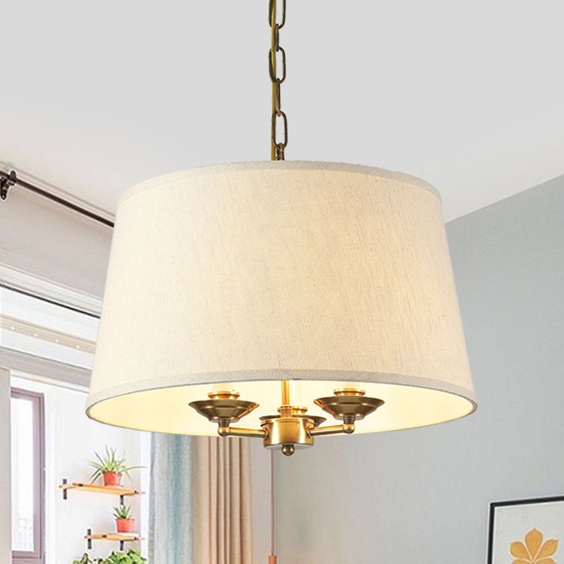 Illuminazione lampadario in tessuto tamburo tradizionale a 3 luci sala da pranzo illuminazione a sospensione in bianco