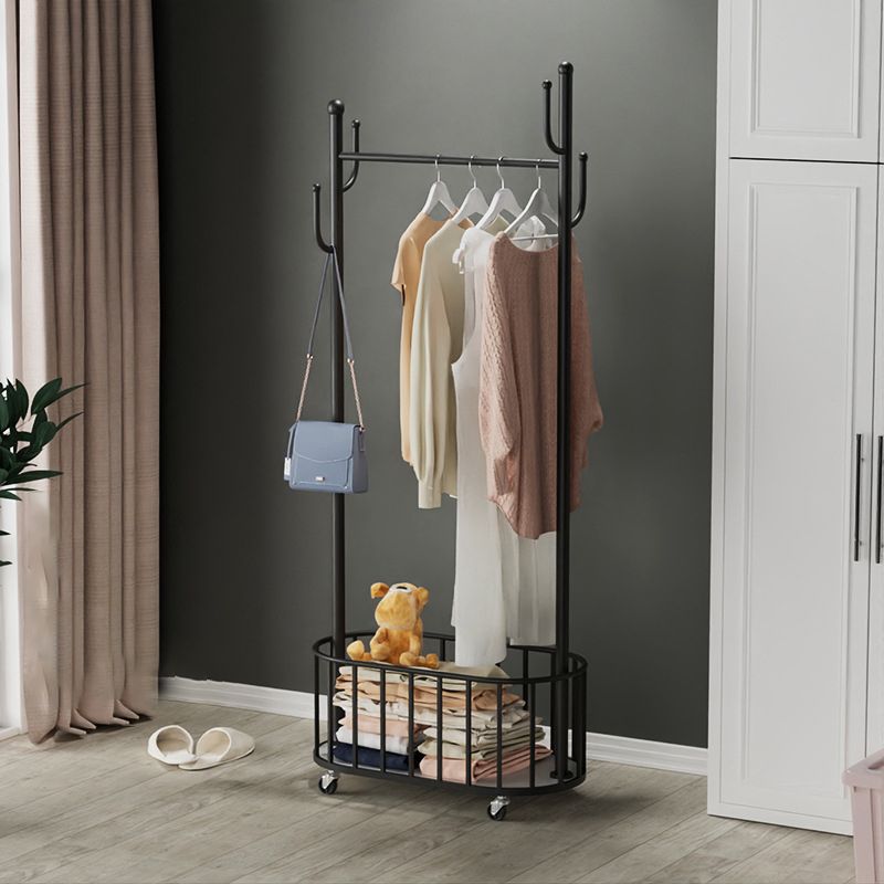 Classic Metal Clothes Hanger Basket Storage Free Standing Coat Rack with Castors