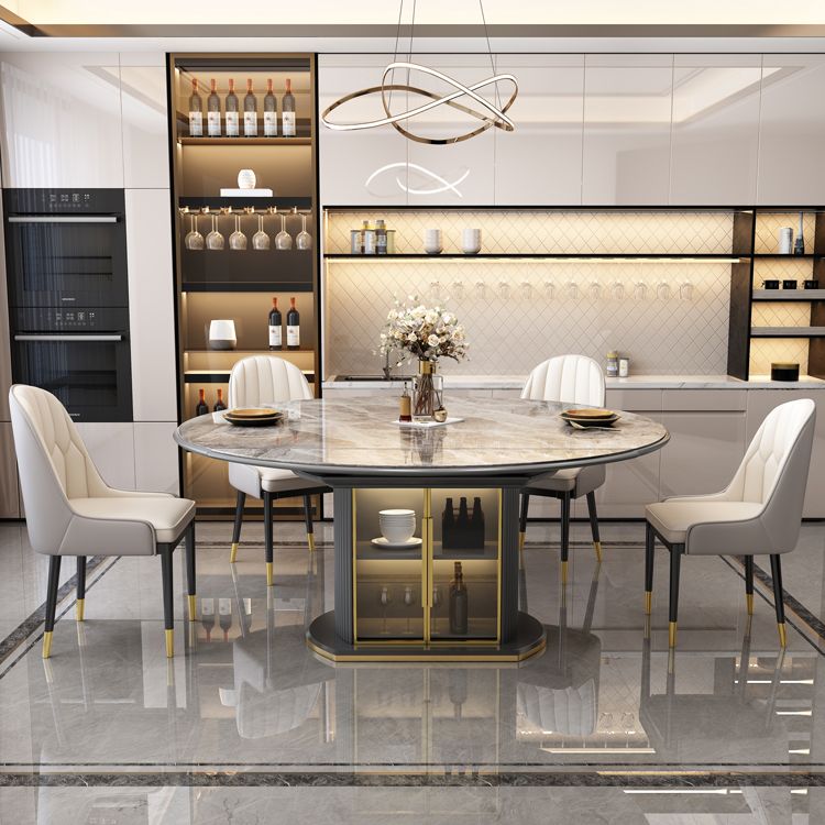 5/7 Pcs Contemporary Stone Round Shape Dinette Table with Upholstered Chair