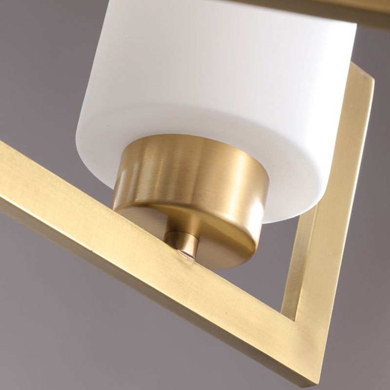 Cylindrical White Glass Shade Brass Chandelier American Style Simplicity Lighting Fixture for Living Room