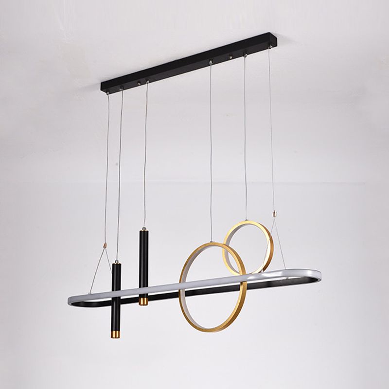 Modern Geometric Island Light Metal 39.5" Wide Island Pendant in Black for Dining Room
